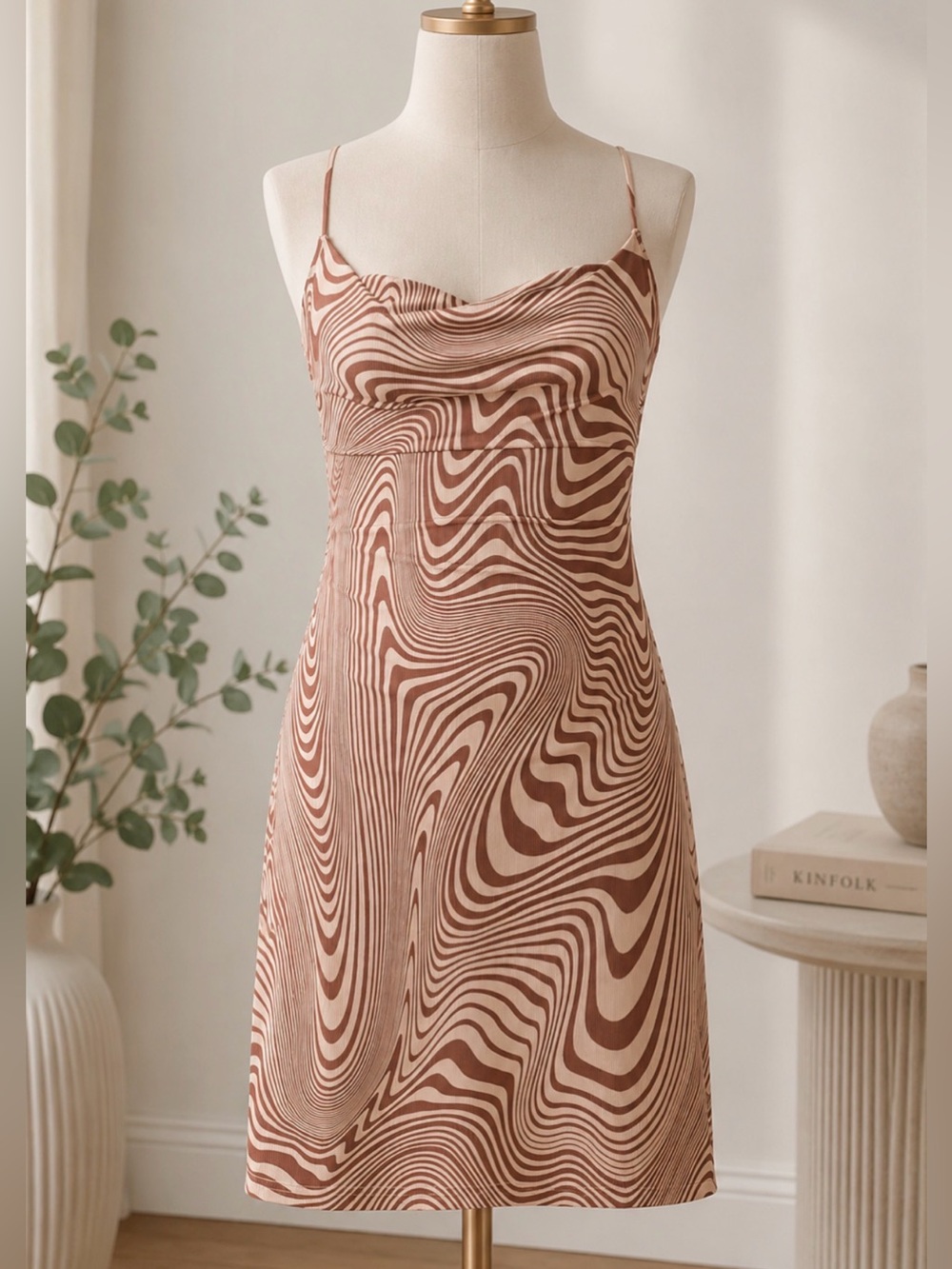 ROMWE Brown Swirl Mini Slip Dress